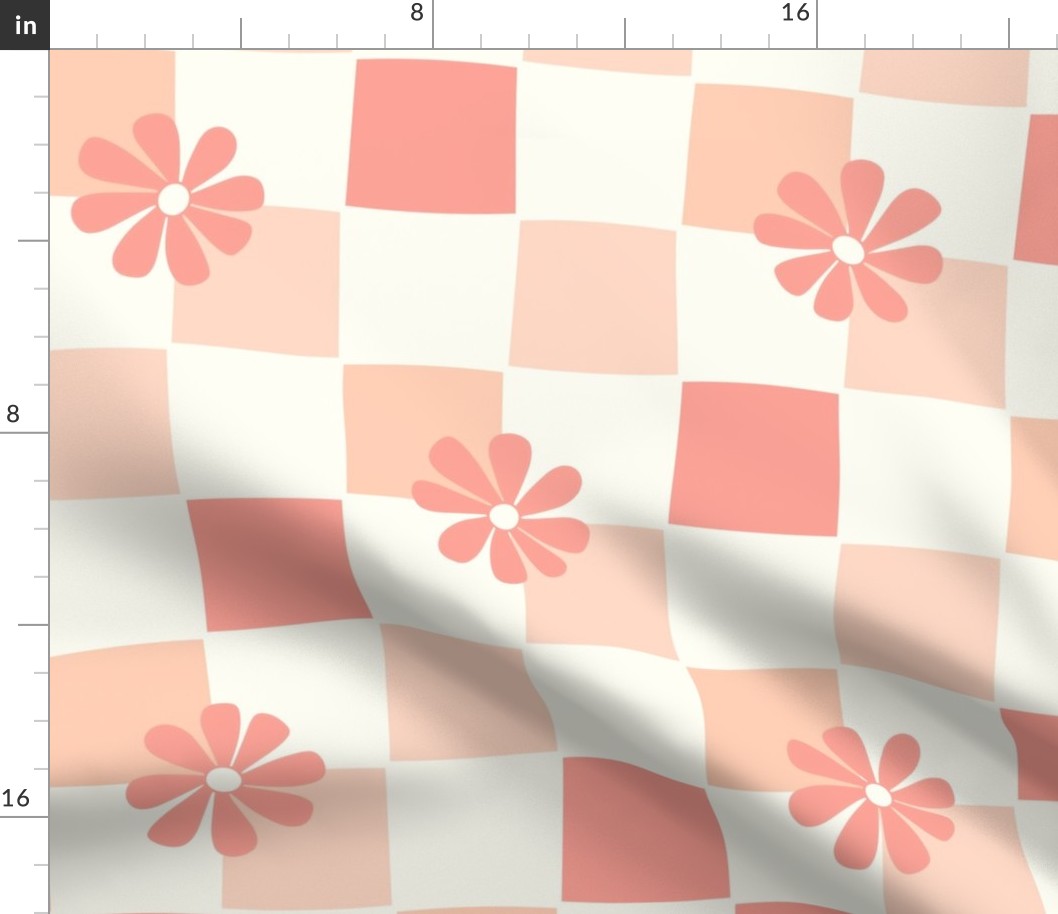 Boho Daisy Checkerboard coral peach and white by Jac Slade