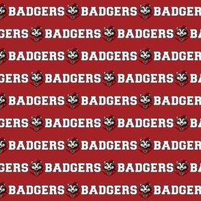 Badgers Mascot Text | White on Red - School Spirit College Team Cheer Collection