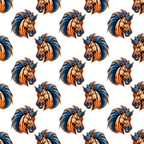 Broncos Mustangs Stallions Mascot | Blue & Orange - School Spirit College Team Cheer Collection