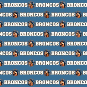 Broncos Mascot Text | White on Blue, Orange - School Spirit College Team Cheer Collection