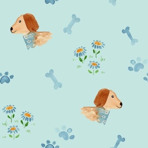 Large dogs and daisies light blue