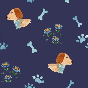 Large dogs and daisies navy blue