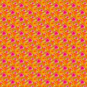 Ditsy Retro 60s Abstract Floral Pink Orange