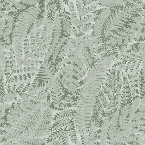 Lush Fern Forest in olive green and sage green on light green-grey