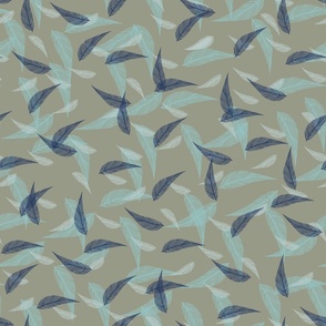 Coastal Chic - Feather Blender - Classic Navy, Baby Blue, Ivory on Lichen Green
