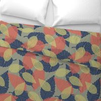 Coastal Chic - Leaves Navy_ Coral Orange and Dill Green on Lichen Green