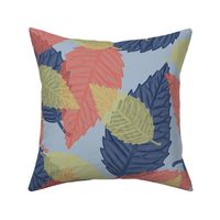 Coastal Chic - Leaves Navy_ Coral Orange and Dill Green on Blue Grey