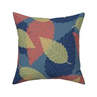 Coastal Chic - Leaves Navy_ Coral Orange and Dill Green on Admiral Blue