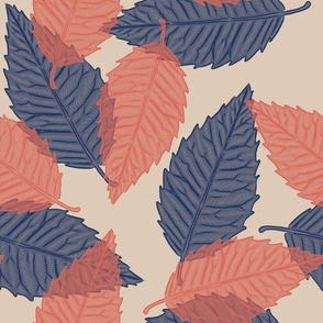 Coastal Chic - Leaves Navy and Orange