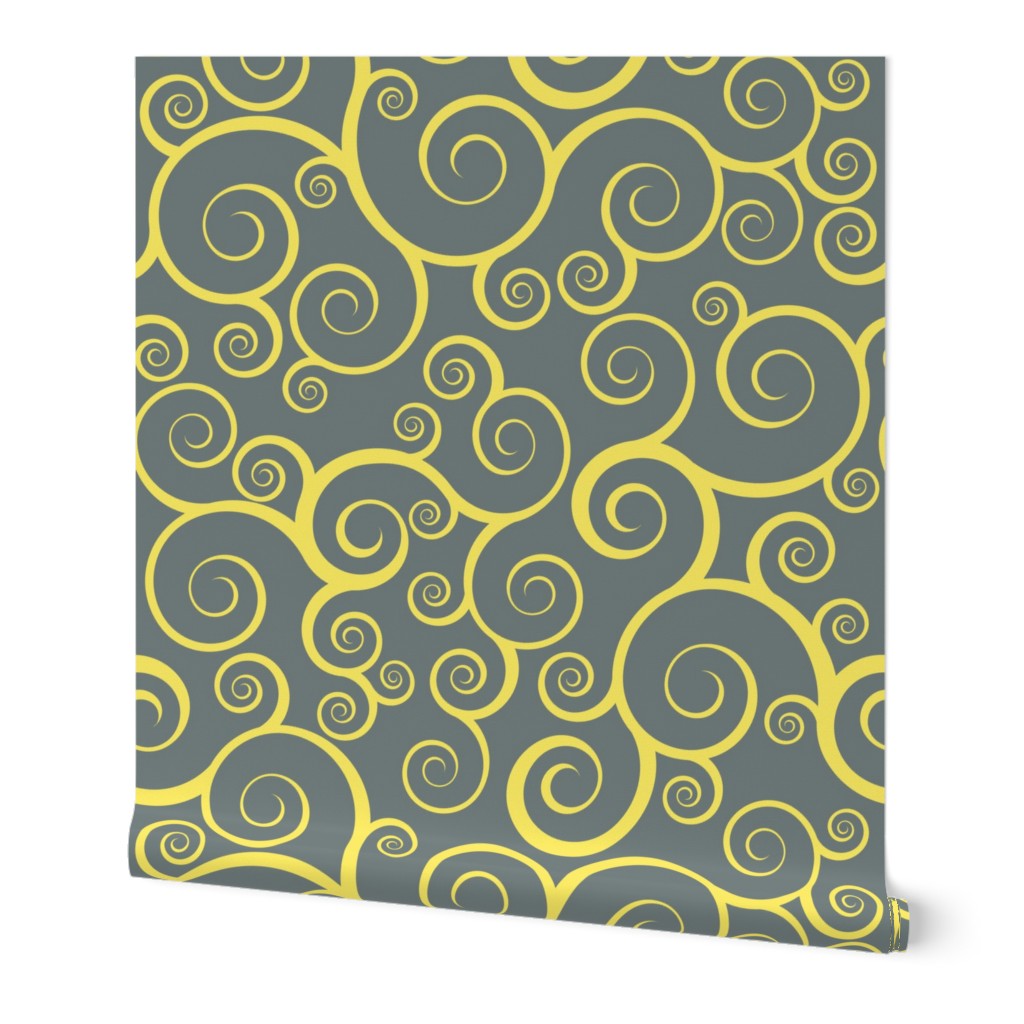 Fancy Swirls - Yellow on Grey