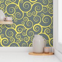 Fancy Swirls - Yellow on Grey