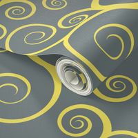 Fancy Swirls - Yellow on Grey