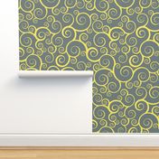 Fancy Swirls - Yellow on Grey