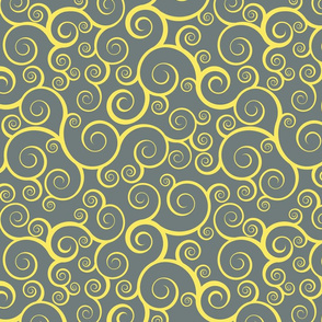 Fancy Swirls - Yellow on Grey