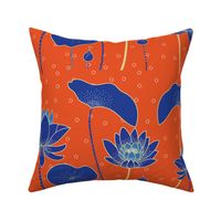 Batik Type Blue Lotus on Orange Background