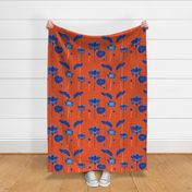 Batik Type Blue Lotus on Orange Background