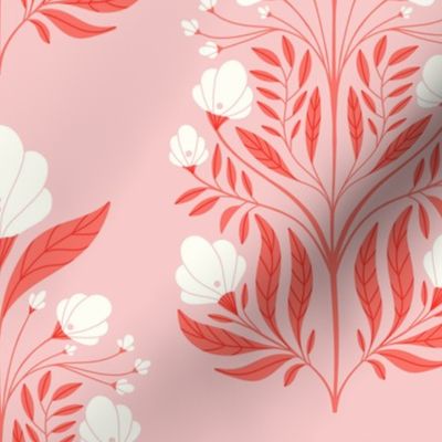floral art nouveau wallpaper red white pink Rose Quartz Coral 