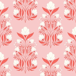 floral art nouveau wallpaper red white pink Rose Quartz Coral 