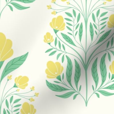 stylized floral art nouveau damask green yellow white Buttercup jade