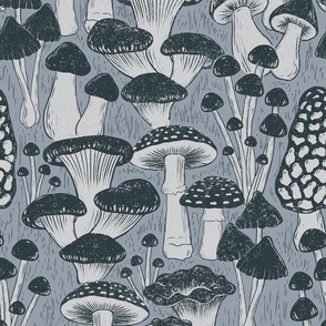 Woodland mushrooms gray