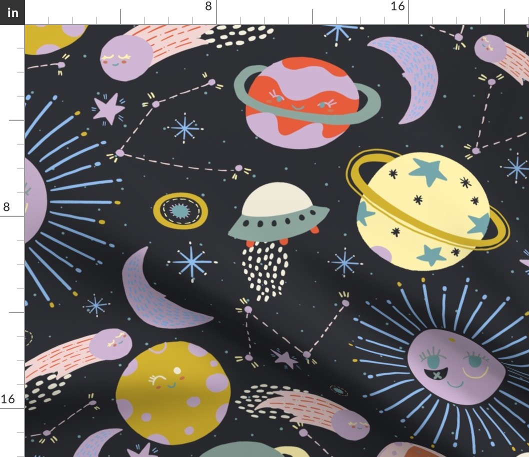 LARGE:Colorful Outer Space, stars and planets on dark background