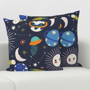 LARGE: Colorful Outer Space, stars and planets with dark blue background