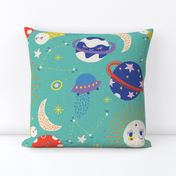 LARGE: Primary Colors Outer Space and planets with light green background