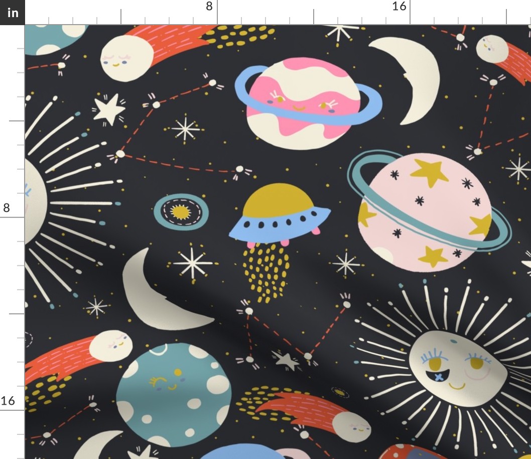 LARGE: Colorful Outer Space and planets with dark background