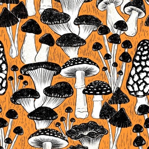 woodland mushrooms Halloween orange