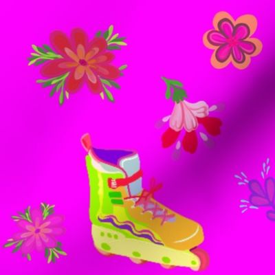 Hot Pink, Skates, Roller skates, Flowers, Floral, Pink, Bright, Fun, Neon, Rainbow, JG Anchor Designs