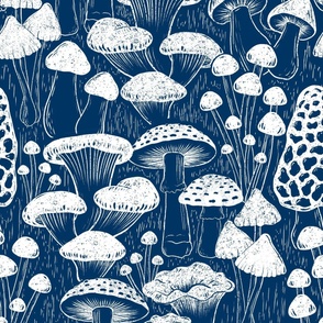 woodland mushrooms white and navy,mushroom wallpaper large scale