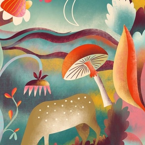 dreamy landscape with deer, horse and rabbit // large+