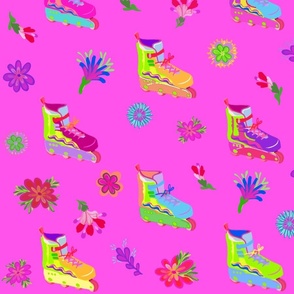  Roller Skates, Flowers, Floral, Bright, Fun, girl, bold, girly, summer, #barbiecore #girls #pink
