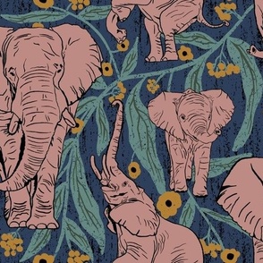 Enchanted Jungle Elephants Hero Pattern - Whimsical Wildlife Textile Design