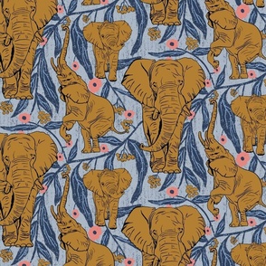 Enchanted Jungle Elephants Hero Pattern - Whimsical Wildlife Textile Design