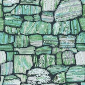 Bedrock Moss Green Textured Pebbles Seaside Rock Wall