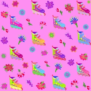 Roller Skates, Kids, Girls, Pink, Flowers, Floral, Neon, JG Anchor Designs, #barbiecore #girls #pink