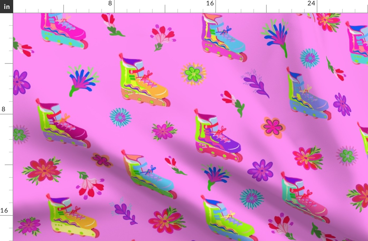 Roller Skates, Kids, Girls, Pink, Flowers, Floral, Neon, JG Anchor Designs, #barbiecore #girls #pink