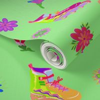 Rainbow, Neon, Lime, Green, Roller Skates, Flowers, Floral, Bright, Girls, #barbiecore #girls