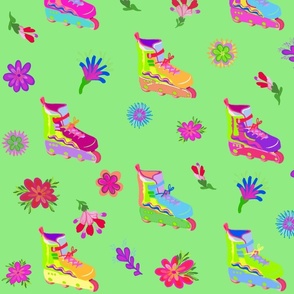 Roller Skate Floral Fabric, Wallpaper and Home Decor