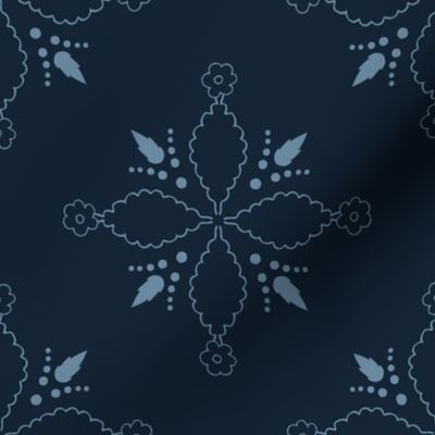 (XL) light blue Greek flower ornaments on dark blue