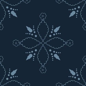 (XL) light blue Greek flower ornaments on dark blue