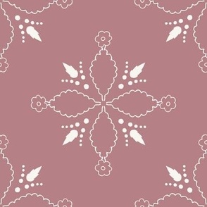 (XL) white traditional Greek floral ornament on retro pink