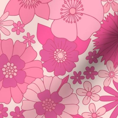 retro vintage floral jumbo wallpaper faded pink by Pippa Shaw