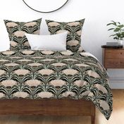Symmetrical geometric florals with leaves Blue_Green_Charcoal_Gray_Black_Large