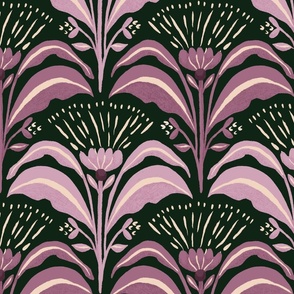 Symmetrical geometric florals with leaves purple_Large