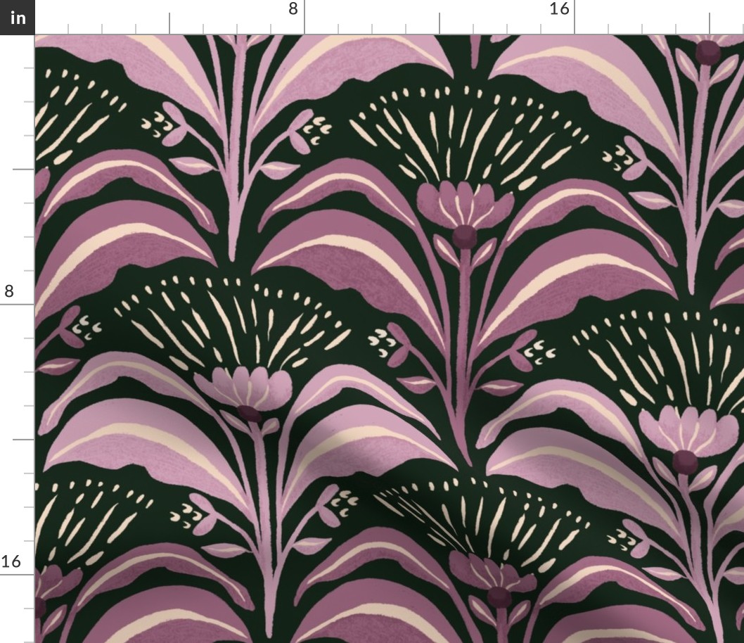 Symmetrical geometric florals with leaves purple_Large