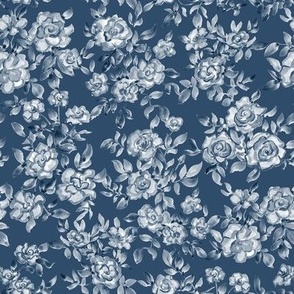 (x-small) Summer night roses in navy monochrome