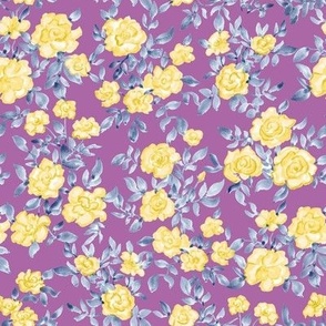 (x-small) Summer Bright yellow roses on purple 