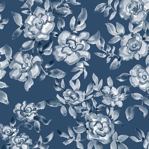 (Large) Summer Night Roses in Monochrome Navy